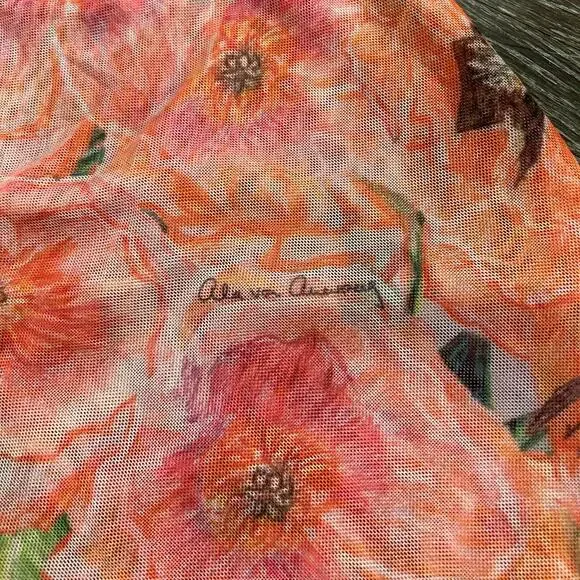 Ala Von Auersperg Mesh Top Taj‎ Floral Print Sheer Long Sleeve Tie Waist Pink M - Picture 14 of 16